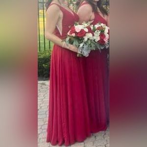 Cranberry Bridesmaid’s dress with Illusion sides and pockets! size 14